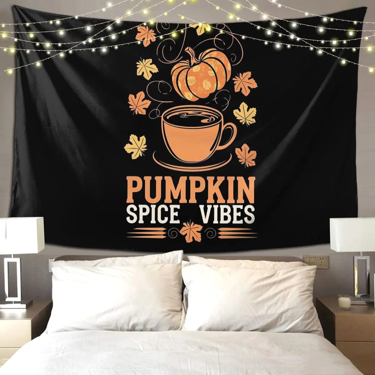 Pumpkin Spice Vibes Gifts For Coffee Lovers Tapestry Art Wall Hanging Aesthetic Home Decoration Tapestries Bedroom Dorm Room