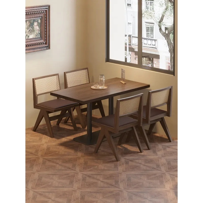 solid wood Bar Bistro Table and Chair Combination Retro Milk Tea Dining Table Noodle for Cafe Restaurant Table and chair set