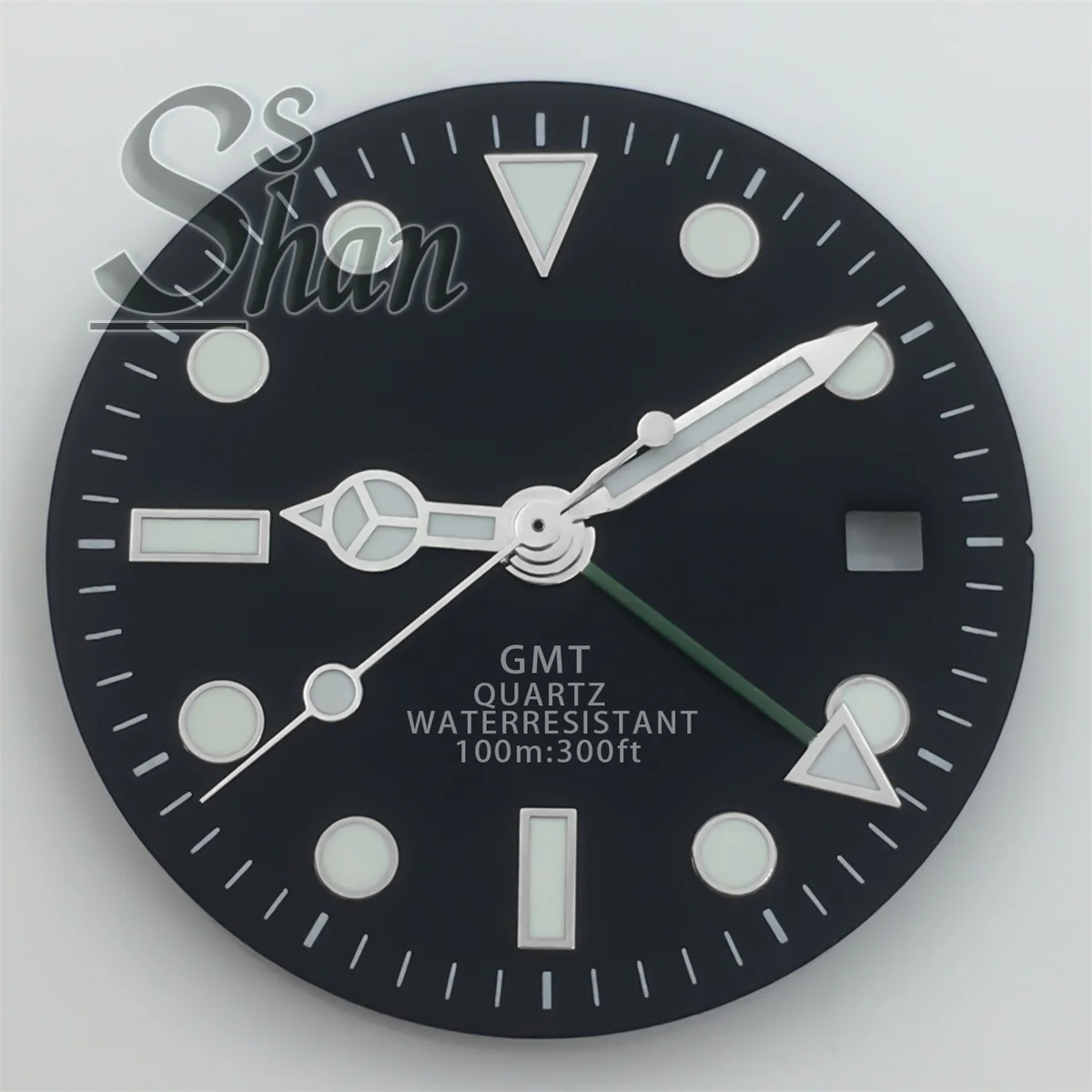 29mm quartz GMT dial is black and white paired with the hand-held C3 illuminated RONDA 515-24h GMT quartz movement watch parts