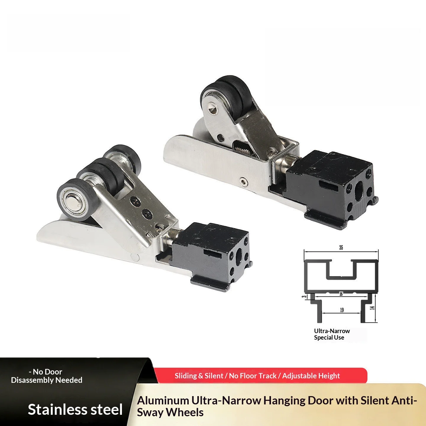 Aluminum Alloy Sliding Door Anti-Swing Bouncing Wheel Kitchen Suspended Rail Door Linkage Stainless Steel Silent Running