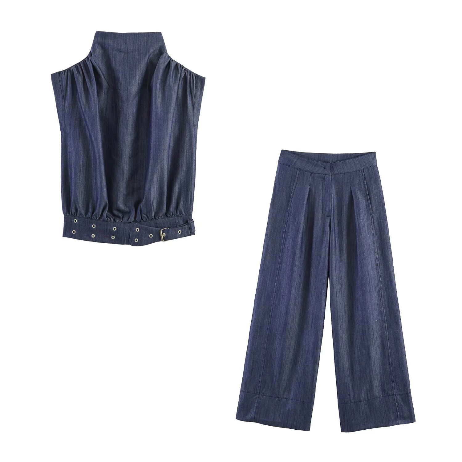 European and American style women's clothing 2026 summer new fashionable sleeveless rivet top straight leg pants set