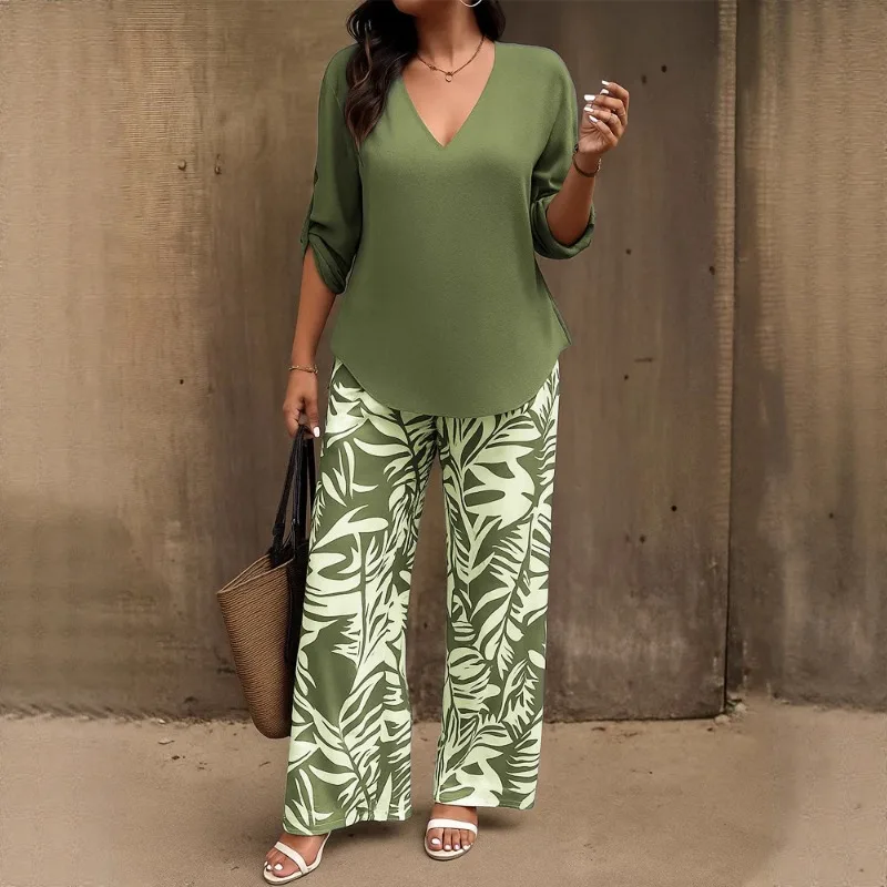 بدلة غير رسمية نسائية جديدة موديل 2025 برقبة على شكل حرف V وأكمام طويلة مطبوعة رقمية #3