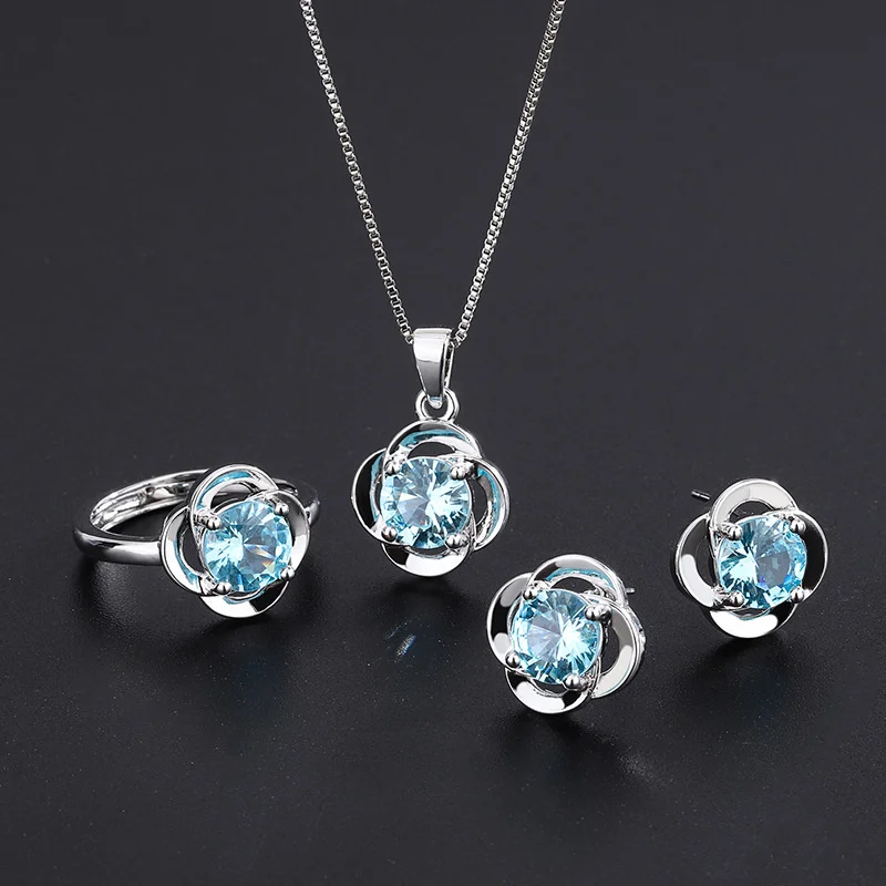 Luxury brand genuine real jewels Live Online Red Simple S925 Silver Needle Simulation White Sea Blue Diamond Earrings Pendant Ne