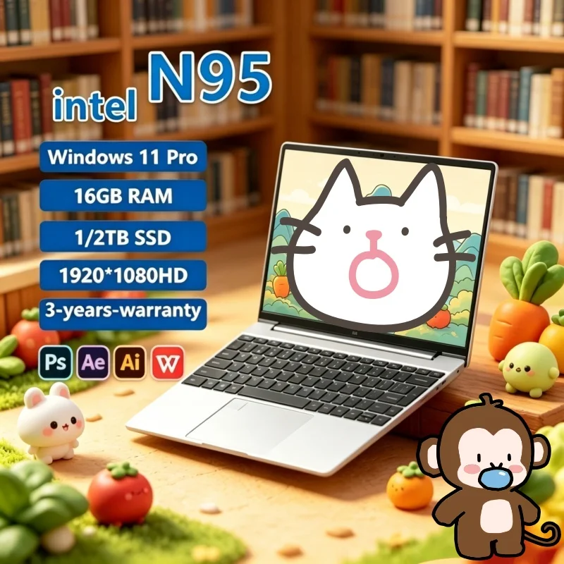 

Aethereal 2026 Supreme Germinal 15.6" Laptop N95 FHD IPS Display 120Hz Gleaming Tapering Screen SSD Elegant Shining Keyboard