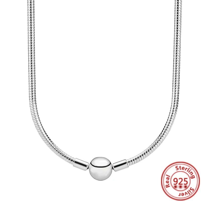 Autentyczne 925 Sterling Silver naszyjnik chwile wąż łańcuch naszyjnik Fit oryginalny marka wisiorki koraliki kobiety Party DIY biżuteria prezent