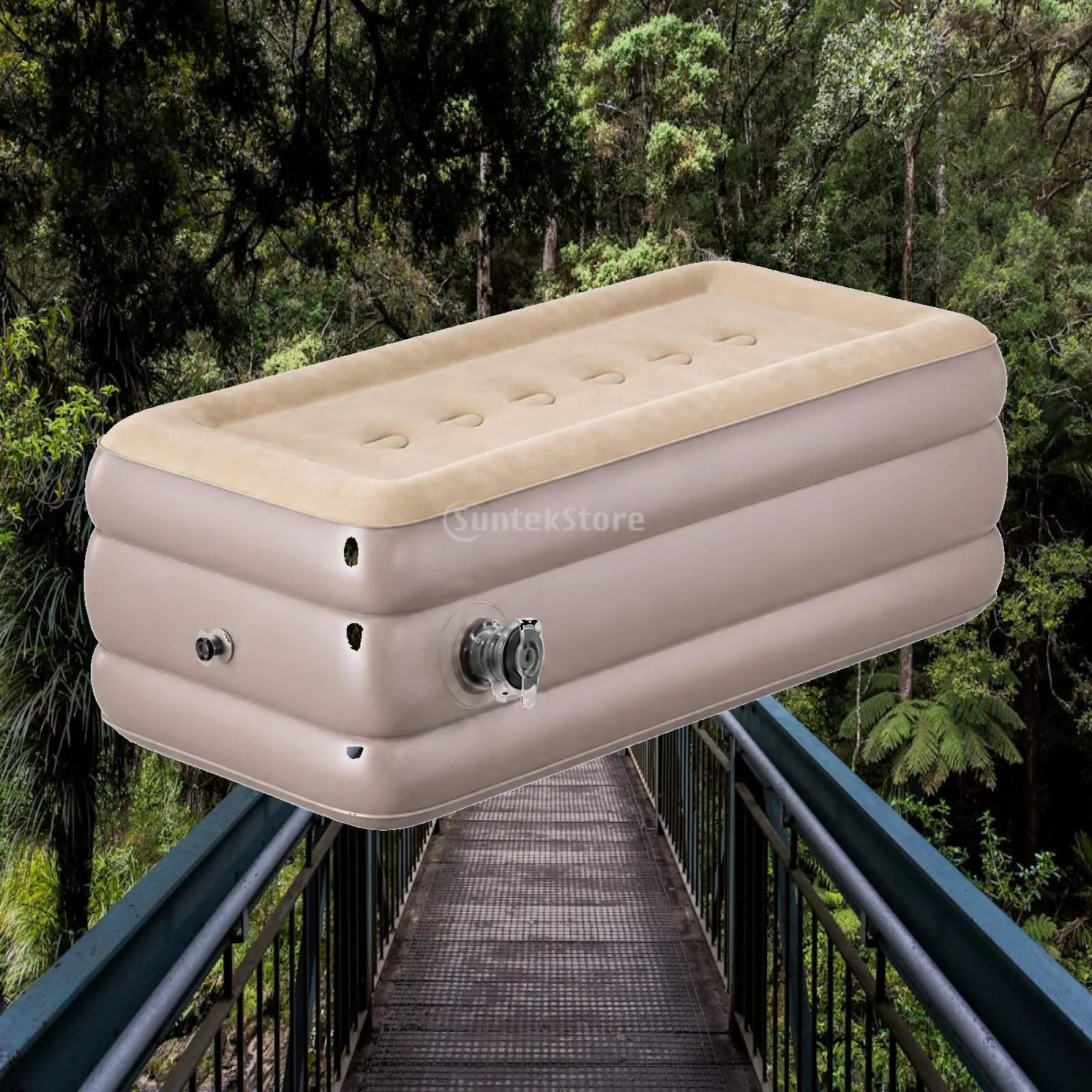 Manual Inflate Train Sleeper Cushion Flocked PVC Air Pad for Standard Berth with Repair Bag and Pump for Comfortable Night Train