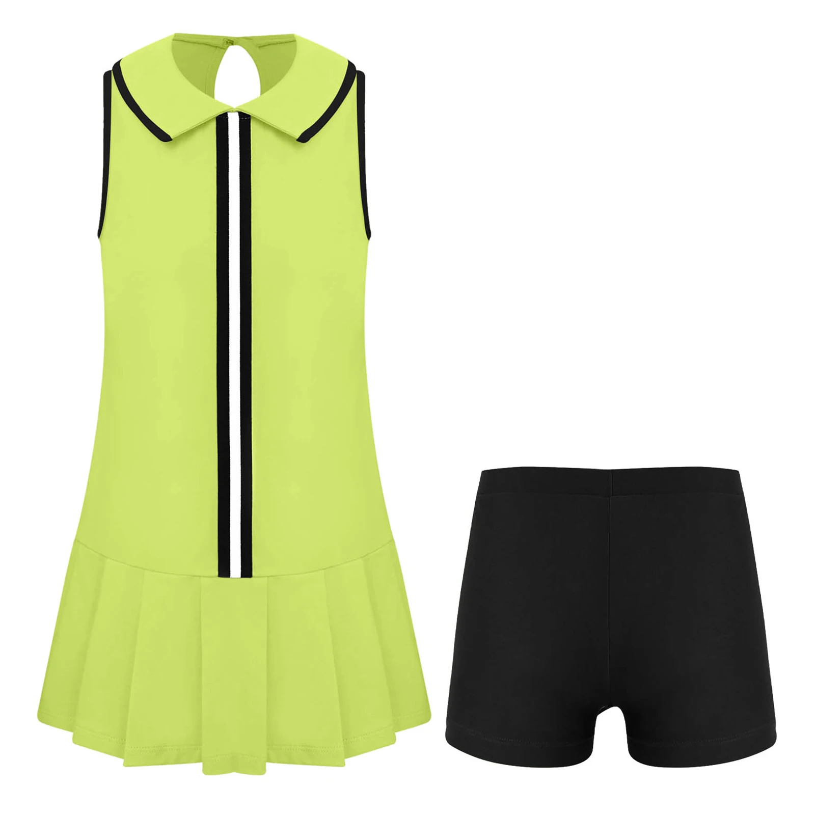 Bambini ragazze Sport abito pieghettato senza maniche Tennis Golf palestra abiti con pantaloncini Set per Yoga Badminton corsa escursionismo