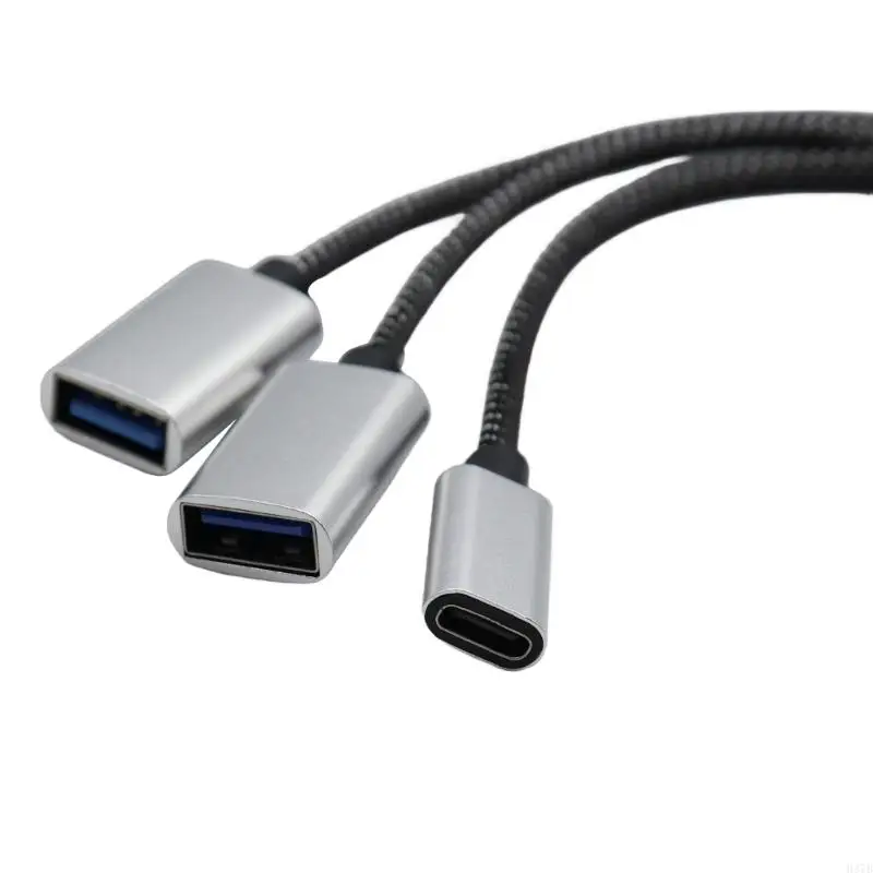 Cable divisor H37B USB 2.0, 1 puerto hombre a triple femenino, transferencia datos USB C y cable carga para múltiples