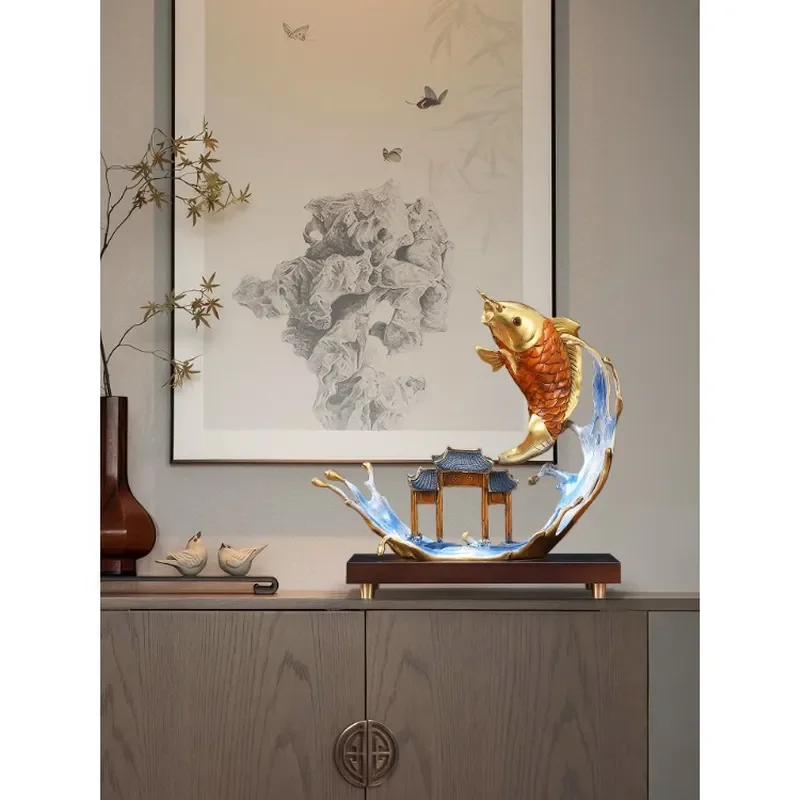 Koi fish leaping Longmen has more than fish ornaments every year, brass living room desk wine cabinet decoration, opening