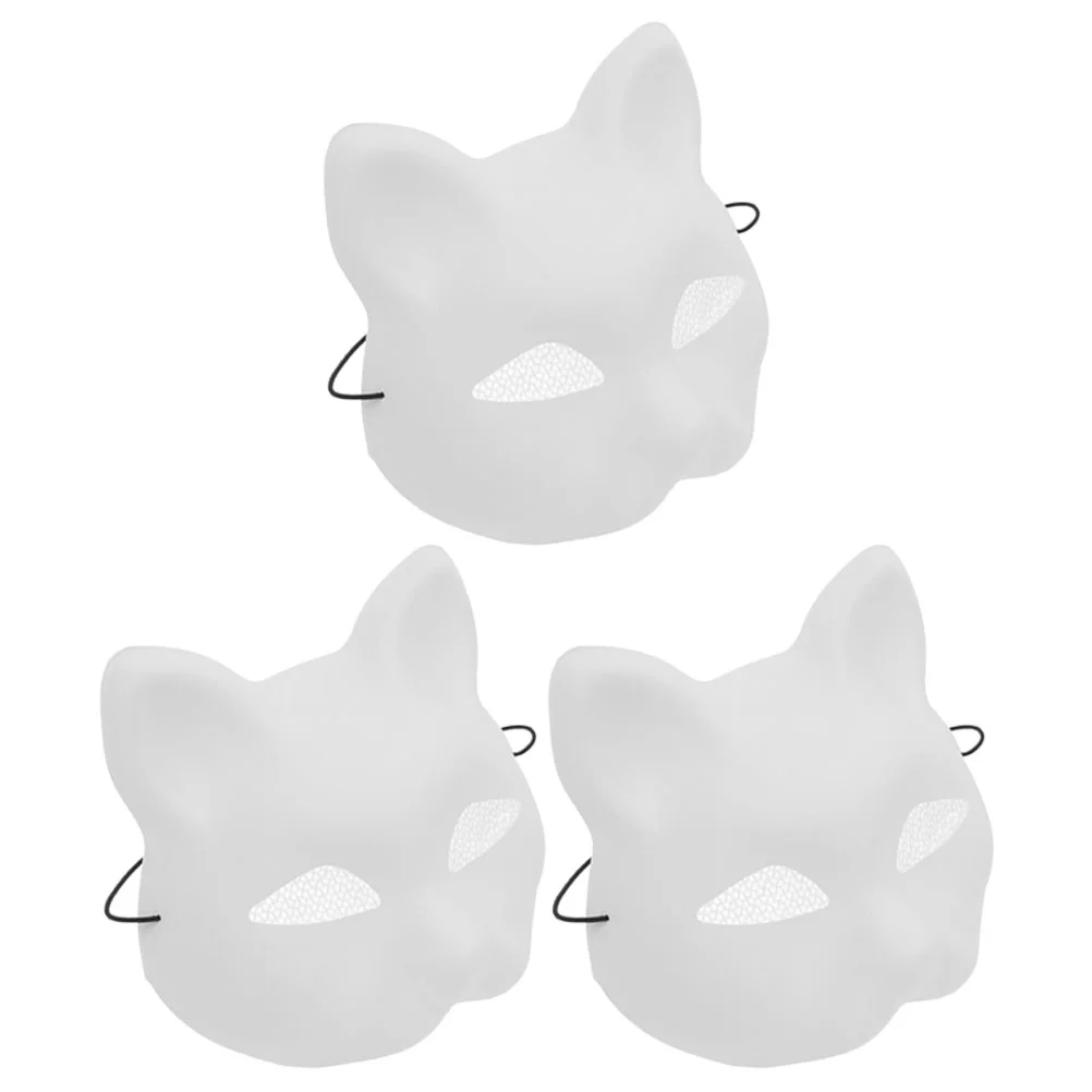 3Pcs Cat Face Mask Breathable Matte White Diy Decorative Masks Blank Animal Mask For Party Paintable Masquerade Women