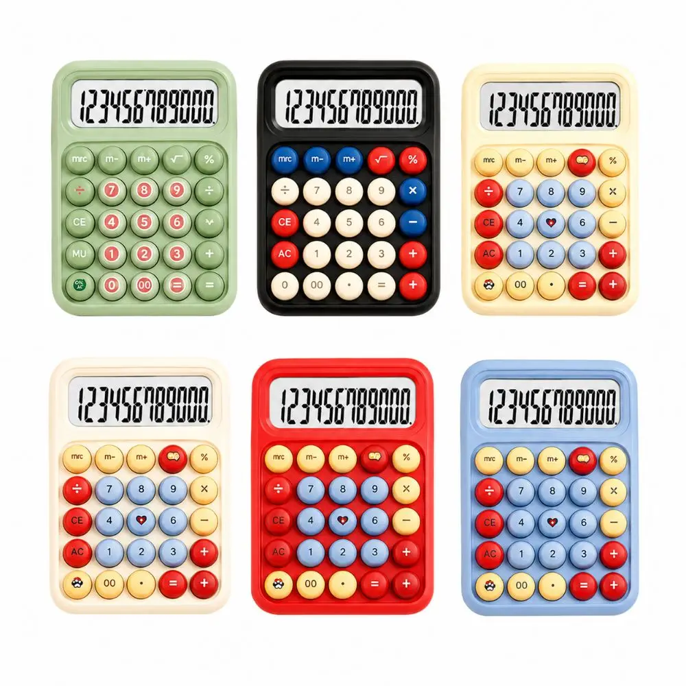 12 Digits Mechanical Button Calculator Anti-Slip Mat Large Screen Desktop Calculator Cartoon Electronic Calculators Home Use