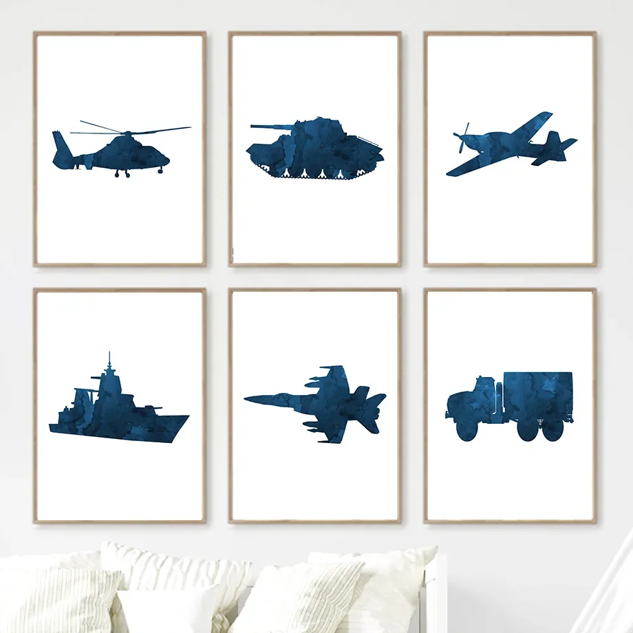 

Blue Aircraft Ship Transport Vehicle Nursery Wall Art Posters And Prints Catoon Canvas Painting Pictures For Boy Kids Room Decor