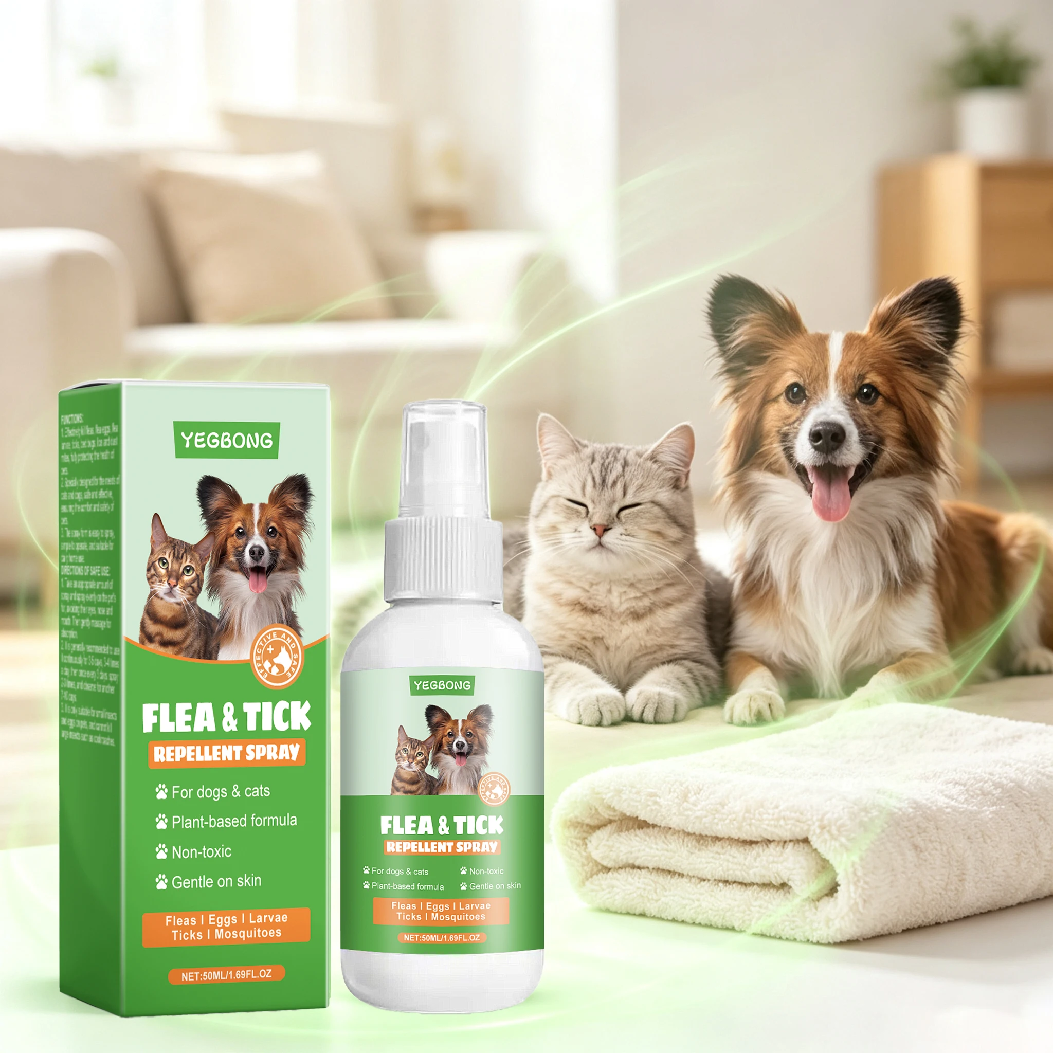 50ML Pet Flea & Tick Repellent Spray Gentle Cleaning Hair Dirt Mite & Mosquitoes Repellent Soothing Itching Pet Insect Repellent