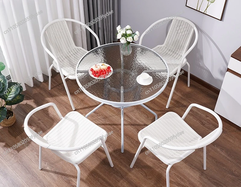 courtyard open-air leisure combination balcony three-piece set, outdoor yard stall imitation rattan chair multi-function