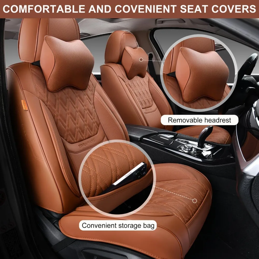 

NEW-Universal Breathable Leather Car Seat Covers Full Set for Sedan SUV Pickup Truck Front Rear Seats with Headrest Covers