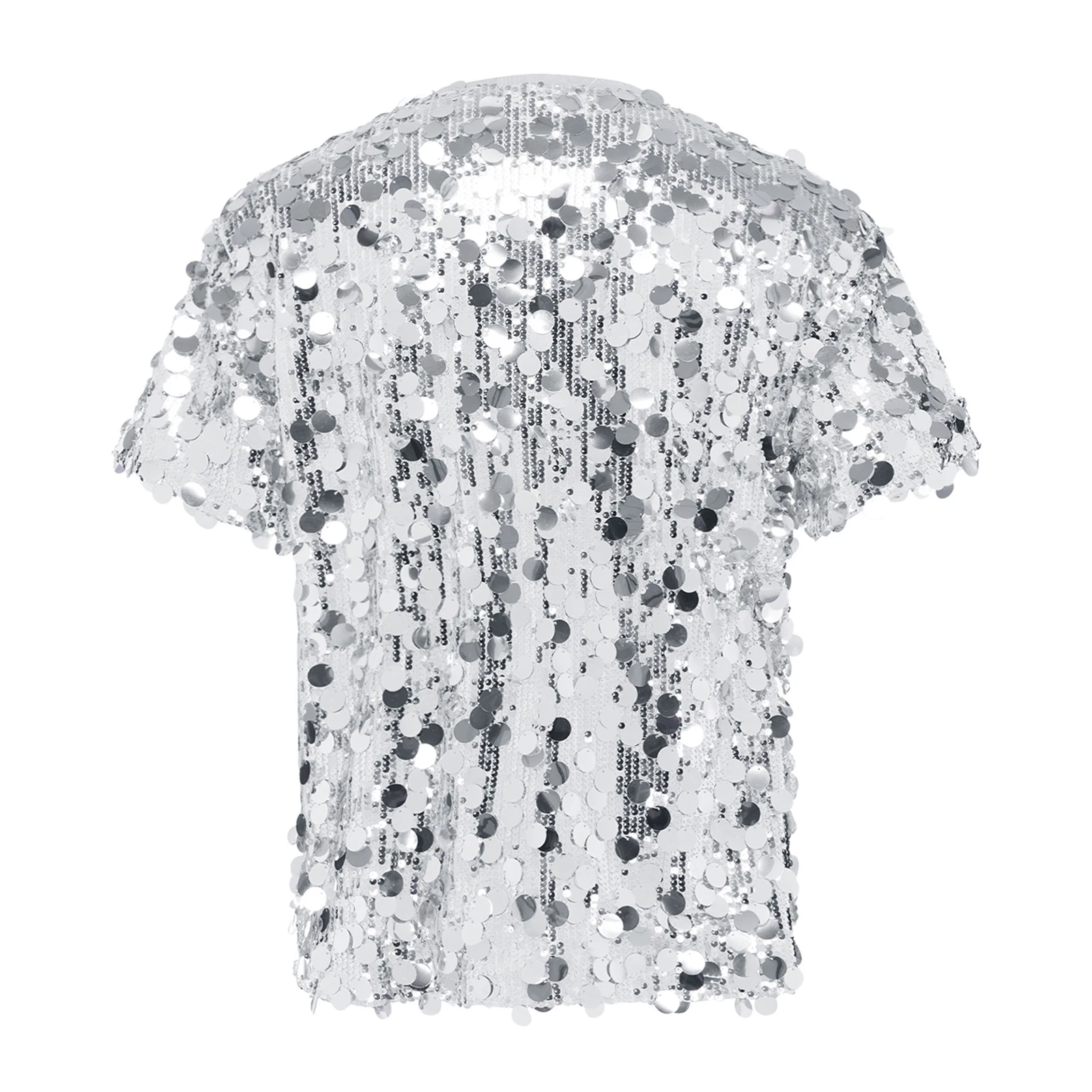 Men's Disco Costume Glitter T-shirt Dance Top Sequins Short Sleeve Tee Clubwear for Nightclub Bar Jazz Dance Disco Party Outfit