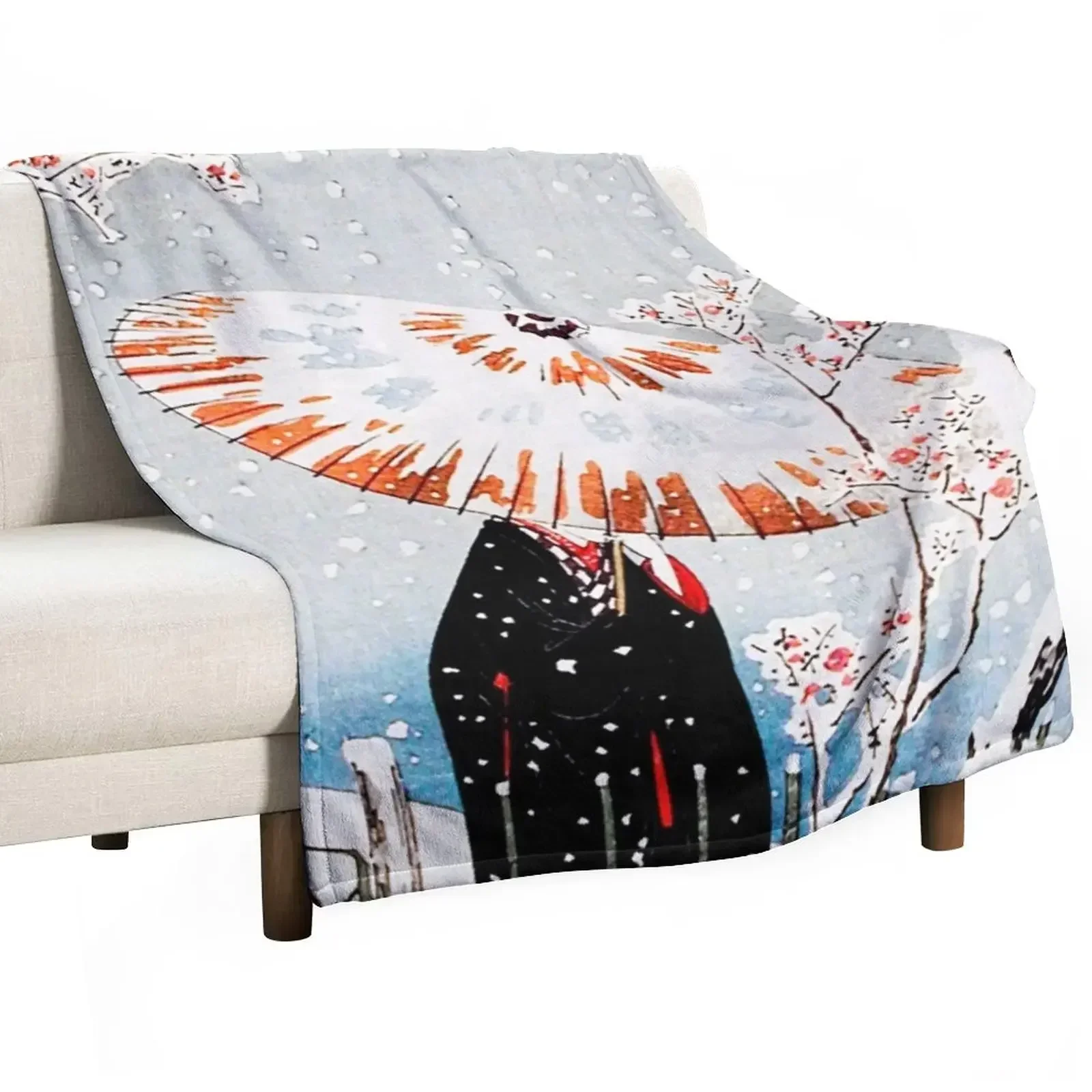 

Plum Tree in Snow Throw Blanket Picnic for sofa Bed covers warm winter Blankets
