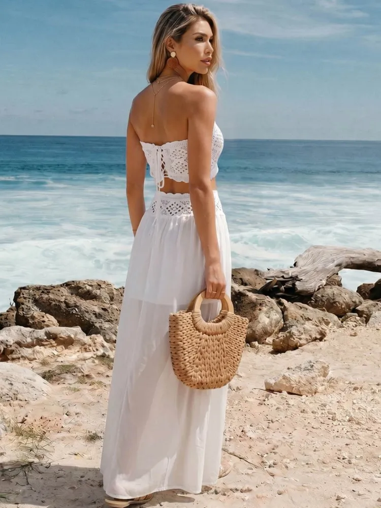 2026 Women Beach 2 Piece Sets Bikini Cover-Ups Sleeveless Tops And Maxi Skirt Sexy Ladies Swimming Cover Up Bathing Suit view 4