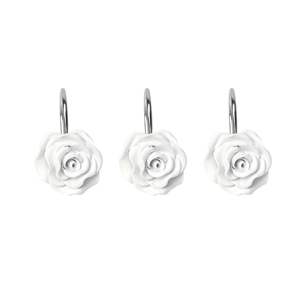 12 Pcs Stainless Steel Resin Rose Shower Curtain Hooks Rustproof Curtain Hooks Fashionable Bathroom Decorative Pothooks