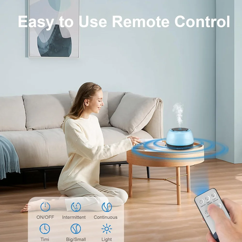 Diffuser Minyak Esensial 500ML - Humidifier Aromaterapi 8 Jam dengan Remote Control, Lampu LED 7 Warna, 4 Pengaturan Timer untuk Rumah