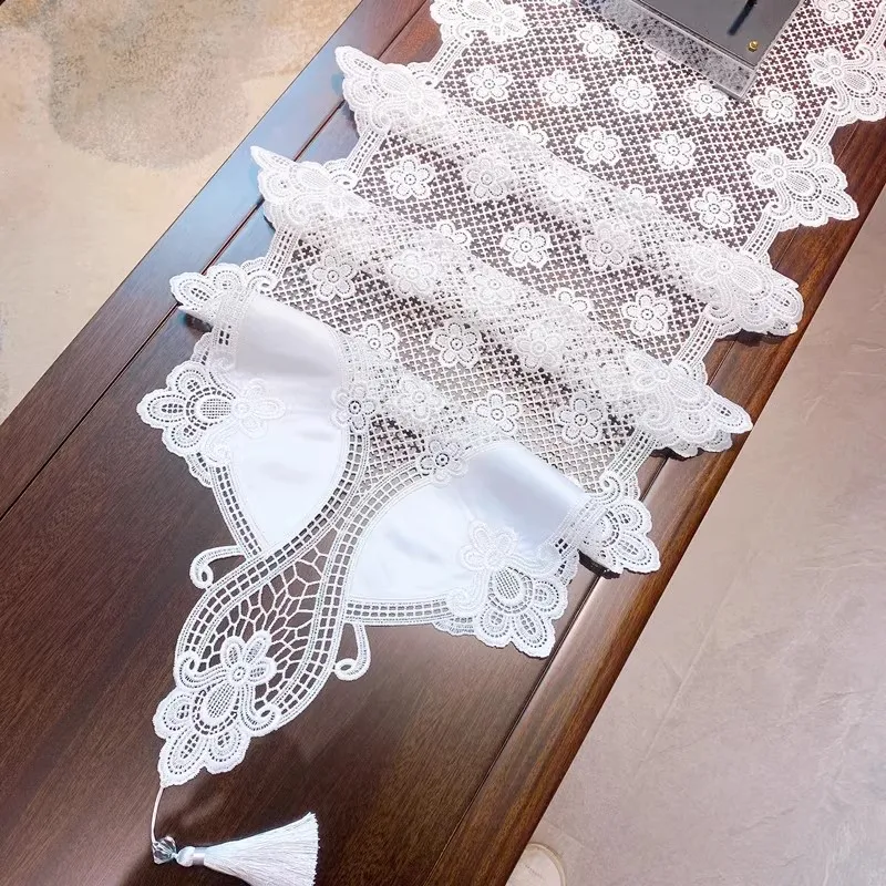 

Europe Lace cotton flower embroidery Table flag Runner cloth cover tablecloth Christmas Wedding Table decoration and accessories