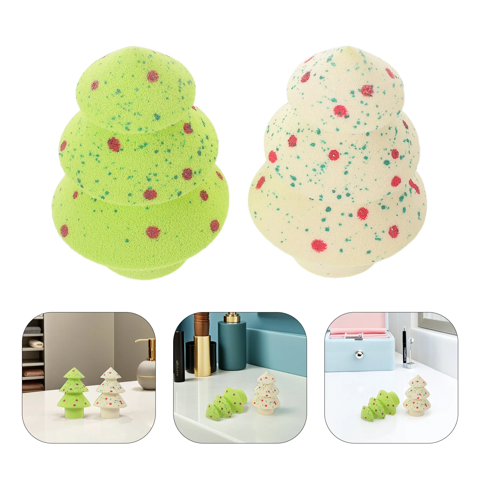 

1set Makeup Egg Sponge Christmas Tree Shaped Glitter Star Ball For Wet Foundation Liquid Cream Powder Reusable