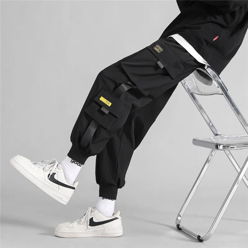 

Unisex Cargo Pants Men Side Pockets Black Hip Hop Pants For Man Loose Sweatpants Y2K Large Side Pockets Trousers