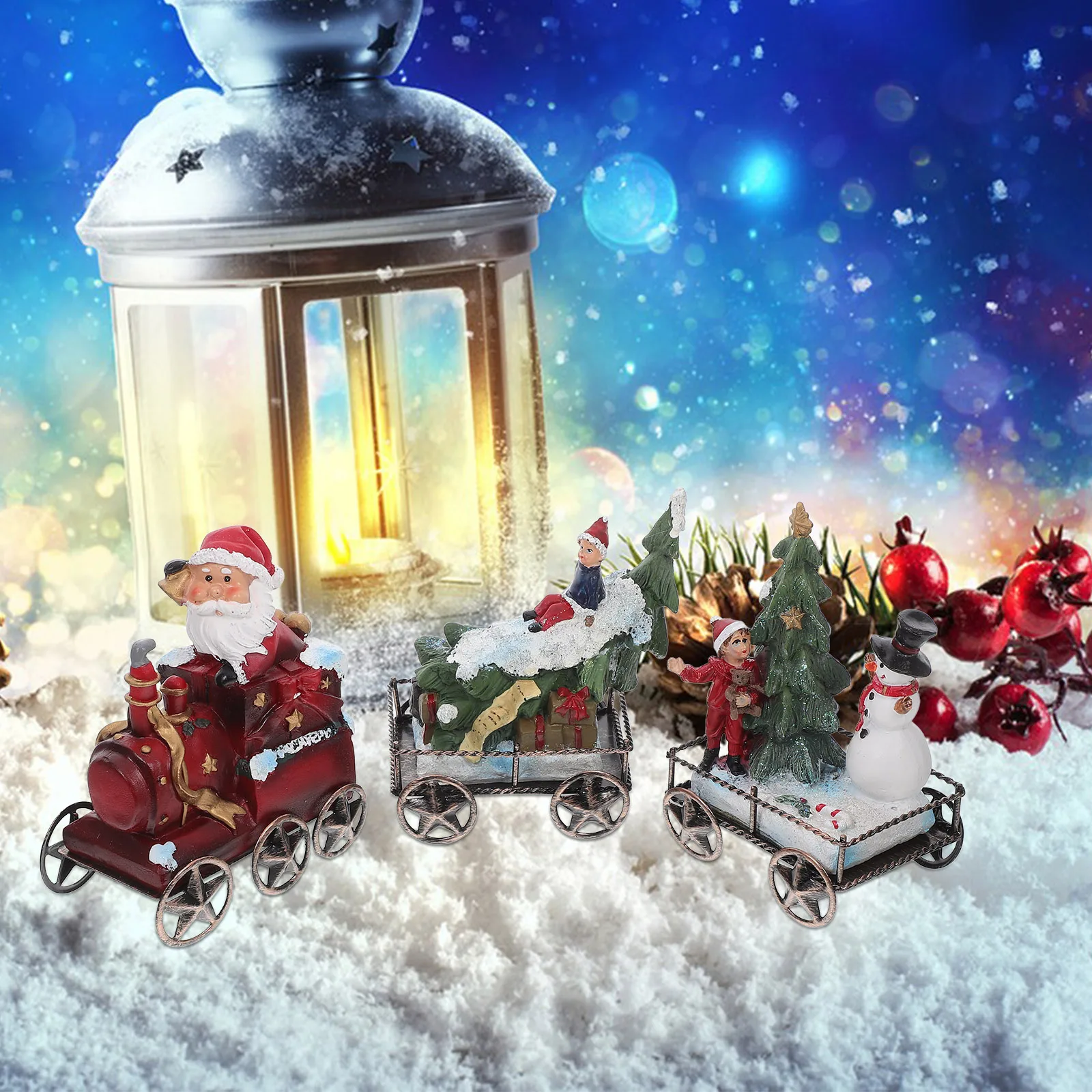 

3Pcs Christmas Train Set Resin Ornaments Desktop Xmas Decor Party Home Office Decorations Christmas Desktop Train Craft