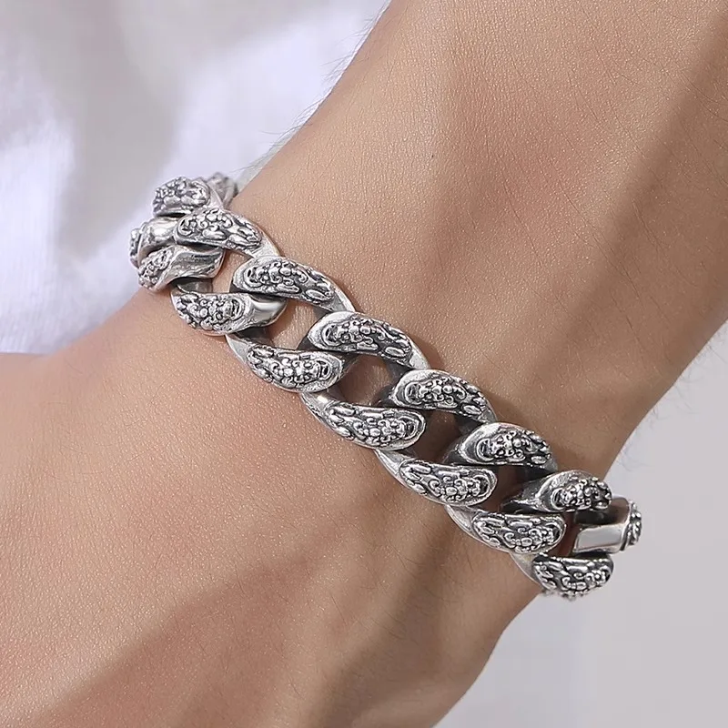 HX Silver Color New Chinese Fashion Men\'s Pixiu Bracelet Domineering Retro Personalized Fashion Chain Jewelry