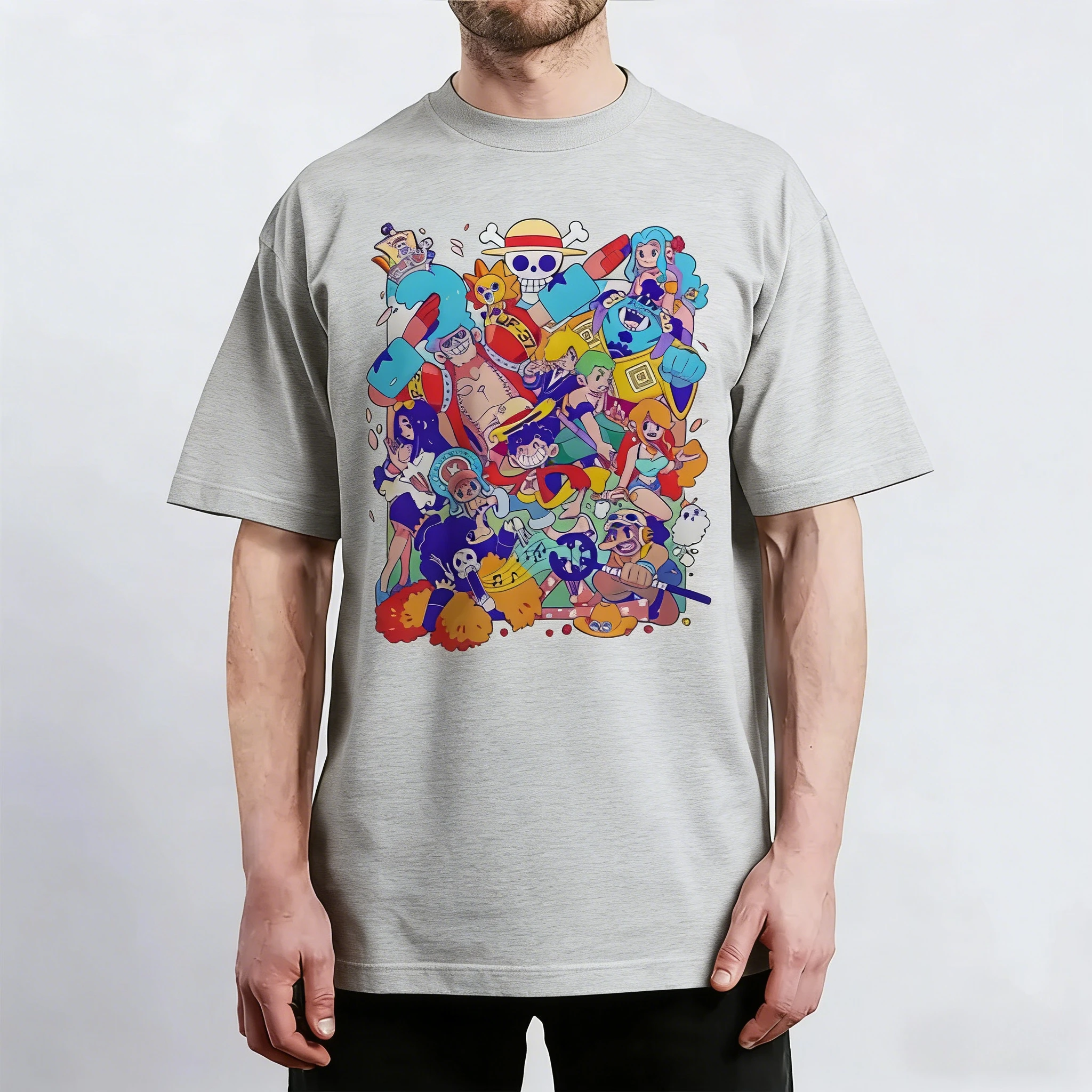 قطعة واحدة أنيمي التعاون القطن الخالص تي شيرت 2026 الرجال والنساء الصيف جديد الشارع الهيب هوب فضفاض عادية الوالدين والطفل #4