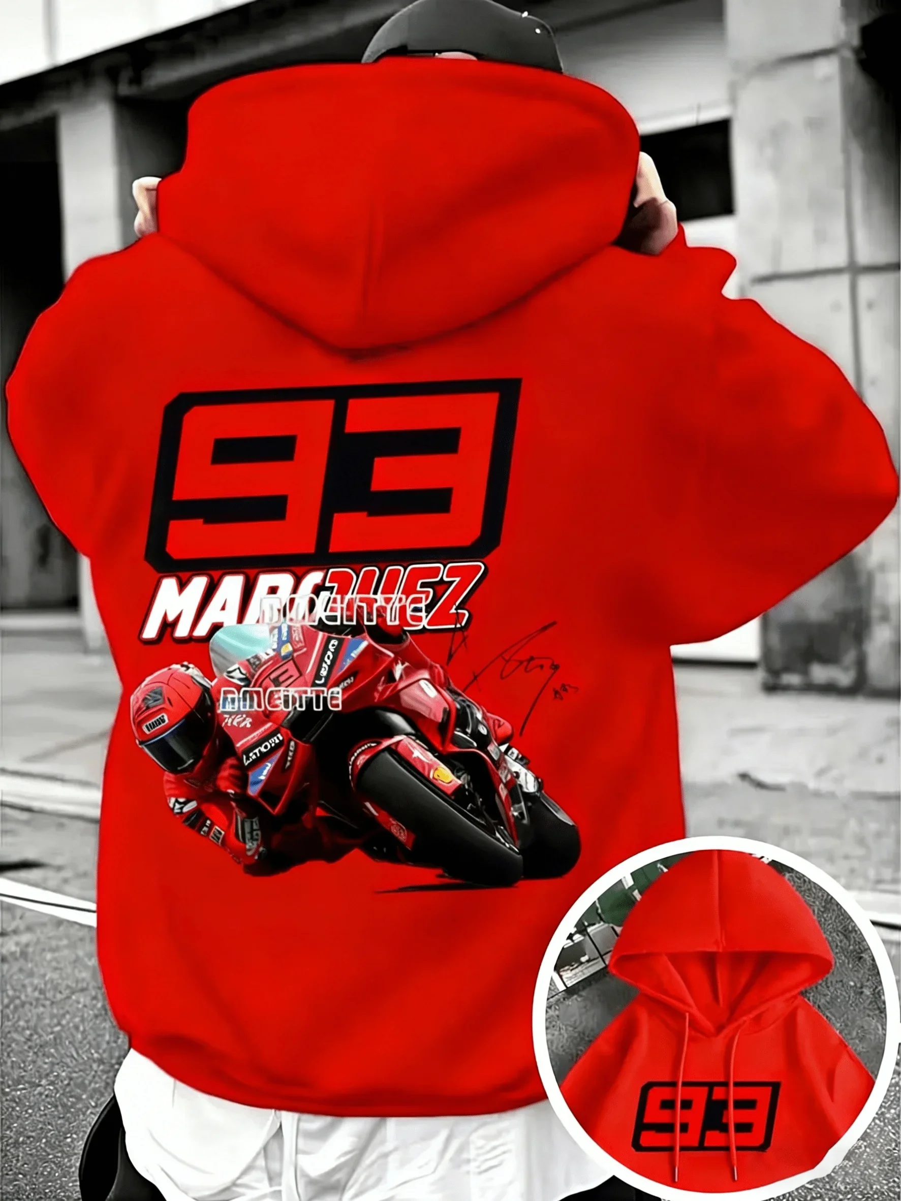 Moletom masculino com estampa de motocicleta vermelha, super estiloso – perfeito para o dia a dia, atividades físicas e treinos durante o outono e o i