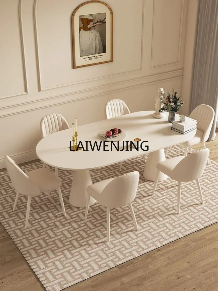 HLZ modern simple household small apartment French dining table and chair combination oval holy grail dining table