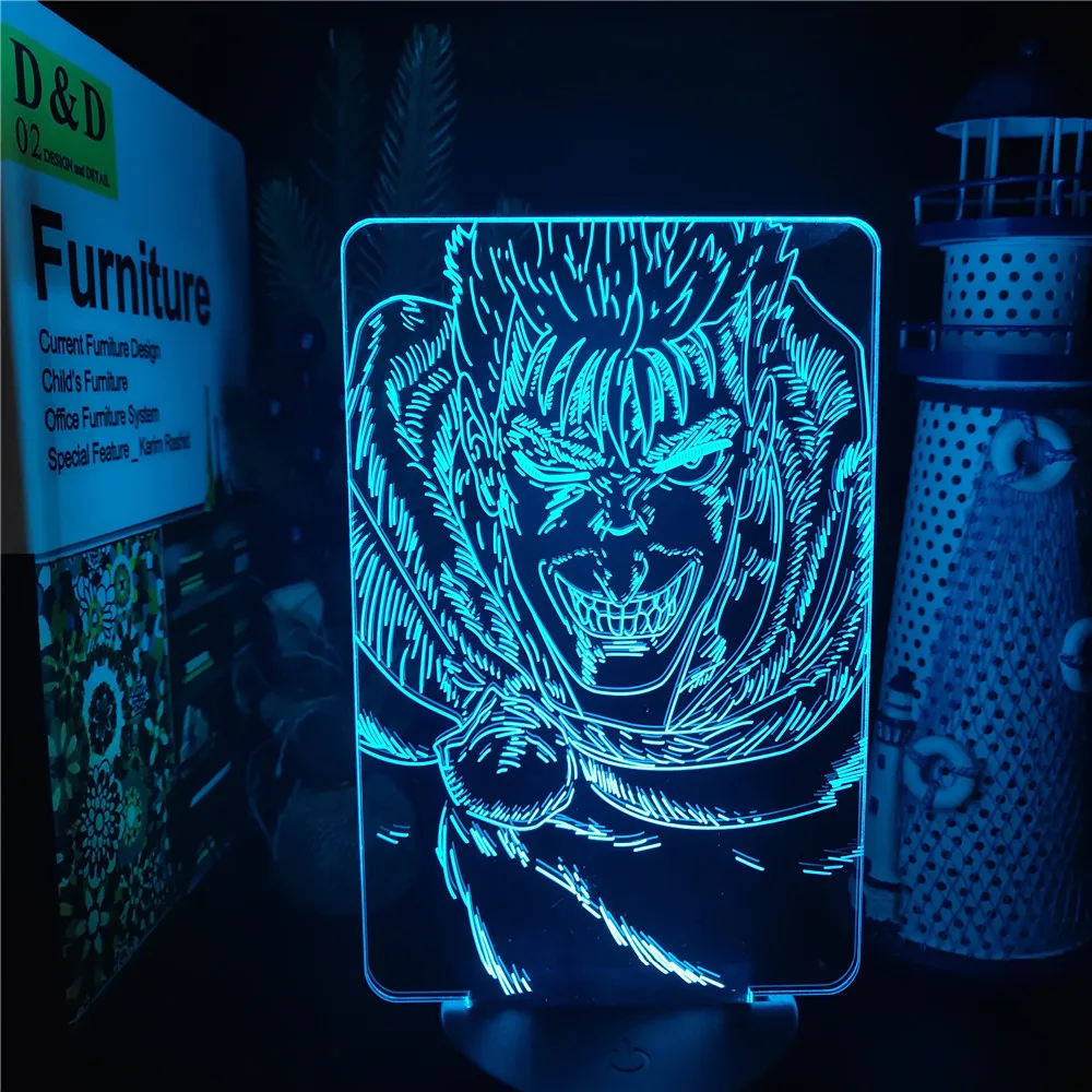 Berserk Guts 3D Acrylic Led Lamp Anime Illusion Night Light Colorful USB Table Lamp For Kids Bedroom Decor Lamparas Manga Gifts