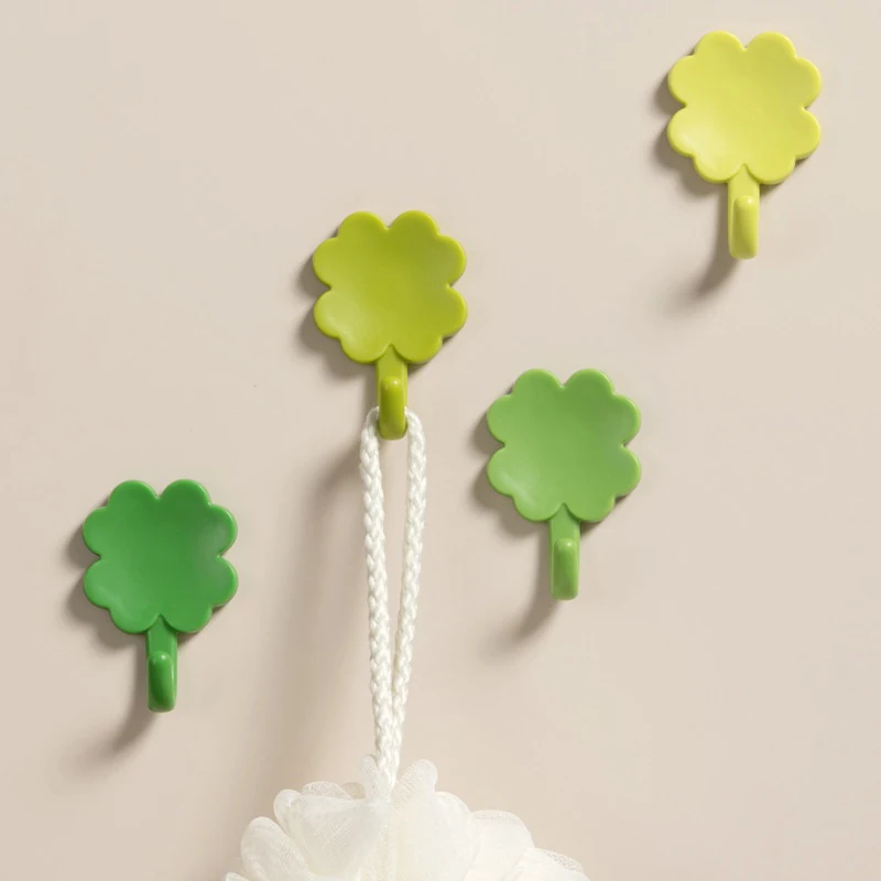 4pcs/Set Four-Leaf Clover Self-Adhesive Hook Easy-Install Transparent Wall Hook Reusable Hanging Hook For Office