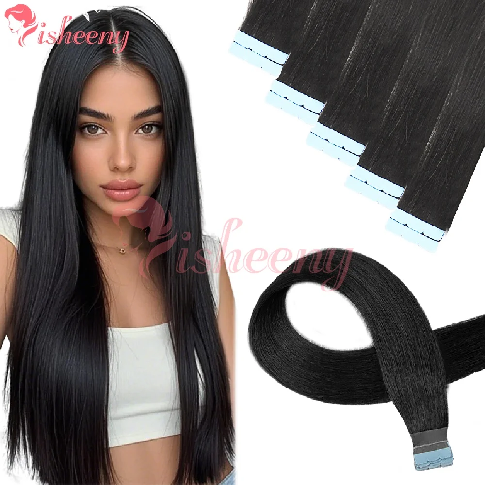 Isheeny Mini Unsichtbare Skin Weft Tape-In Echthaar-Extensions Echtes Jungfrauenhaar Glatt 12/16/20 Zoll Verschiedene Farben für Frauen