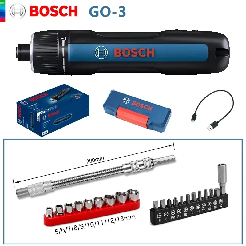 BOSCH GO 3 New 3.6V Intelligent Electric Screwdriver Portable Light Press Type With USB Charging Cable Wrench Set Combination