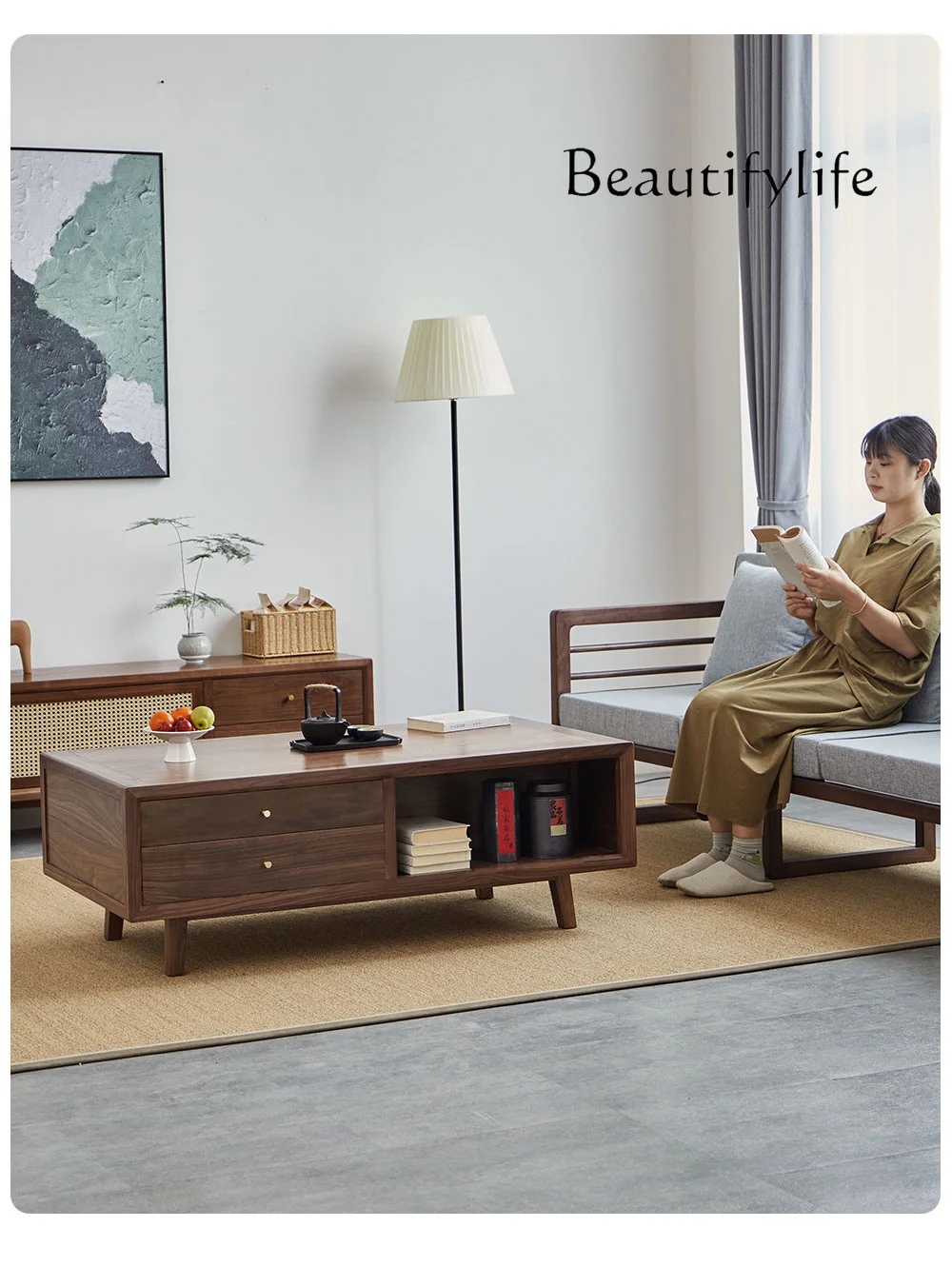 

Nordic New Chinese Style Solid Wood Tea Table Household Minimalist Rectangular Tea Table