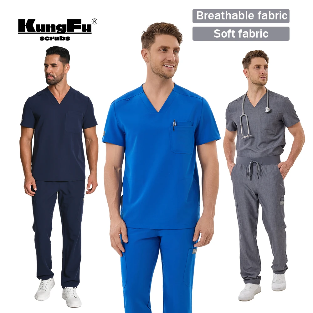 

KUNGFU SCRUBS high-end TRS fabric nursing uniforms medical surgical scrubs for Hospital/Clinic men workwear