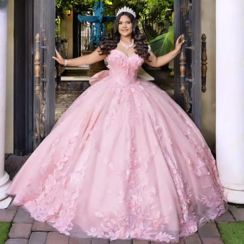 

Розовое платье Quinceanera с блестками по индивидуальному заказу, бальное платье с аппликацией из бисера и кристаллами, многоуровневое милое платье 16, Vestidos De 15 Anos