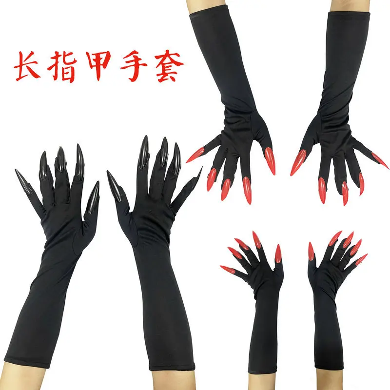 Anime Alastor Radio Demo Cosplay Nail Gloves Long Black Women Men Halloween Carnival Party Outfit Role Play Accessoies Prop