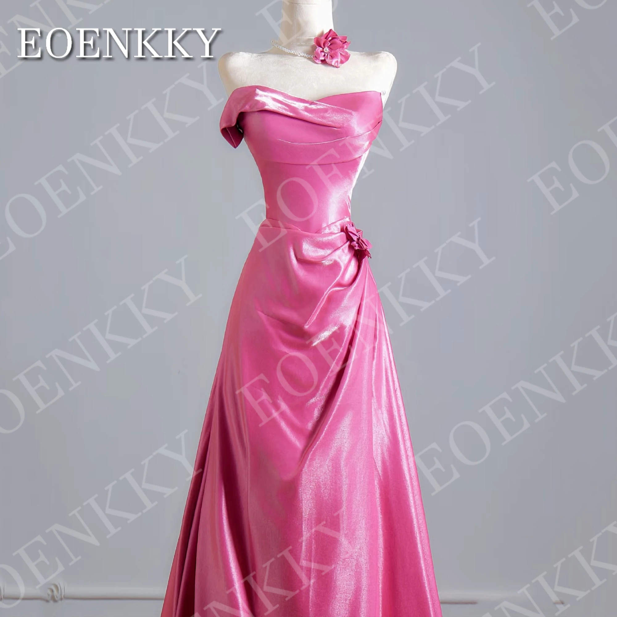 EOENKKY Fuchsia Abendkleid aus Satin elegantes trägerloses ärmelloses A-Linien-Kleid für den roten Teppich maßgeschneidertes Abendkleid Fuchsia Abendkleid Satin 2026 Elegante armreifenlose A Linie ärmellose rote Teppic – Detail 8