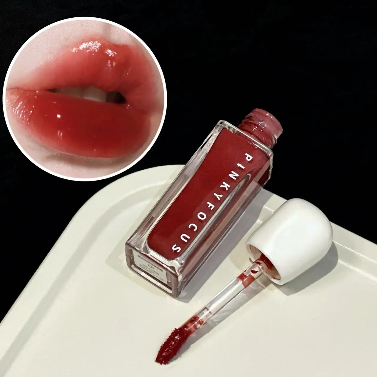 Pinkyfocus Mirror Lip Glaze - كوب مرطب، يدوم طويلاً، غير لاصق، يضيء لون البشرة، ملمع شفاه مقاوم للماء يخلق شفاه مرطب وممتلئ، مناسب لجميع ألوان البشرة، هدية العيد #2