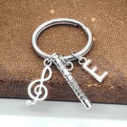 1Pc Music G Clef Keychains Initial A E J M Letter Charm Keyring Flute Pendant Keychain