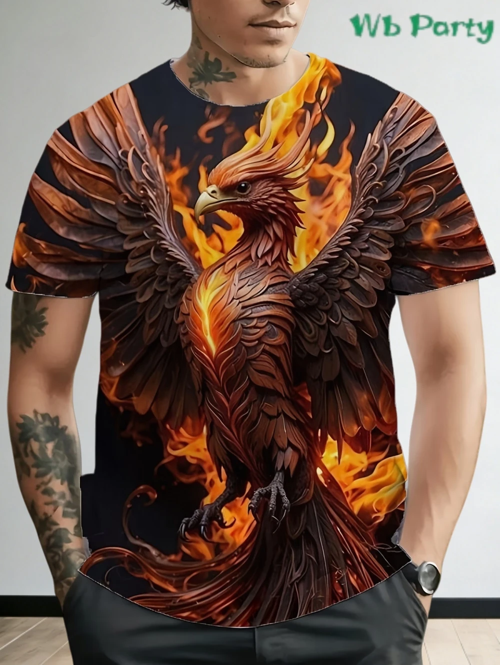 

Мужская футболка с 3D-принтом Volcano Phoenix, летняя, с коротким рукавом, круглым вырезом, красочный повседневный топ, подходит для подарка другу, мужская одежда