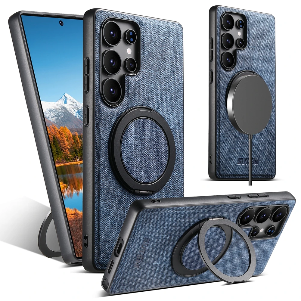 High Quality Busine Sle Bla Magnetic Phone Case for Samsung Galaxy S25 S24 S23 S22 Magsafe 360° Ring Bracket Protect Back Cover