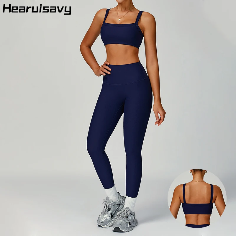 

Hearuisavy Two Piece Outfits Woman Anti-Sweat Breathable Workout Tops Running Fitness Sports Bra High Waisted Shaping Yoga Pants