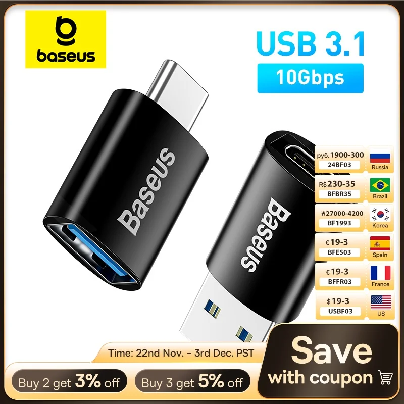 Baseus USB 3.1 Adapter OTG Type C to USB Adapter Female Converter For Macbook pro Air Samsung S20 S10 USB OTG Connector