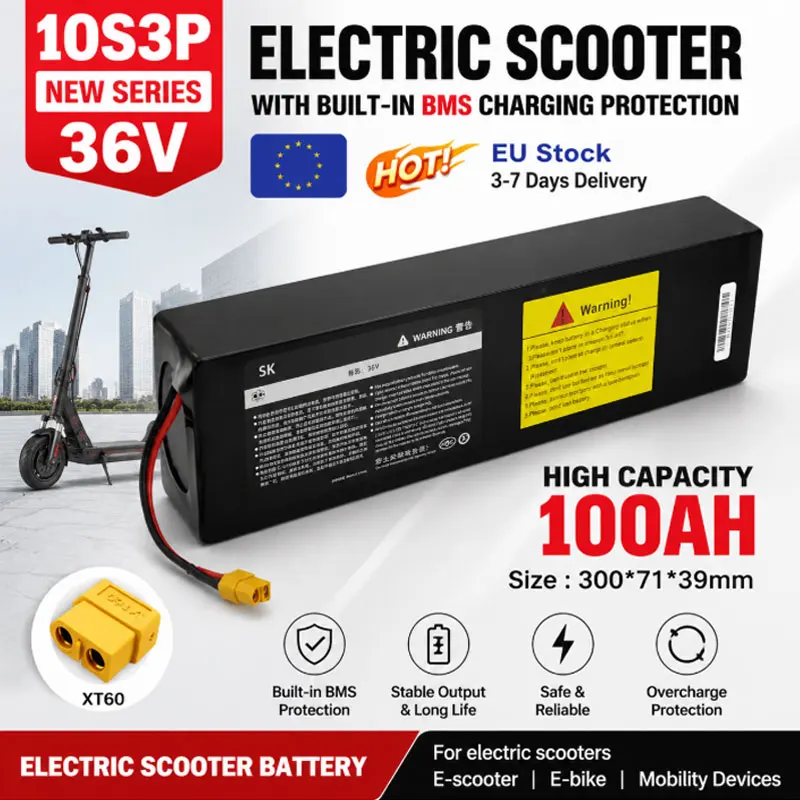 Image of Verbesserter 10S3P 36V 10000mAh 18650 Lithium-Akku, 42V vollständig aufgeladen, integriertes BMS, wiederaufladbarer Ersatzakku für M365 Elektroroller mit XT60-JST XT30-JST XT60-SM XT60 Stecker