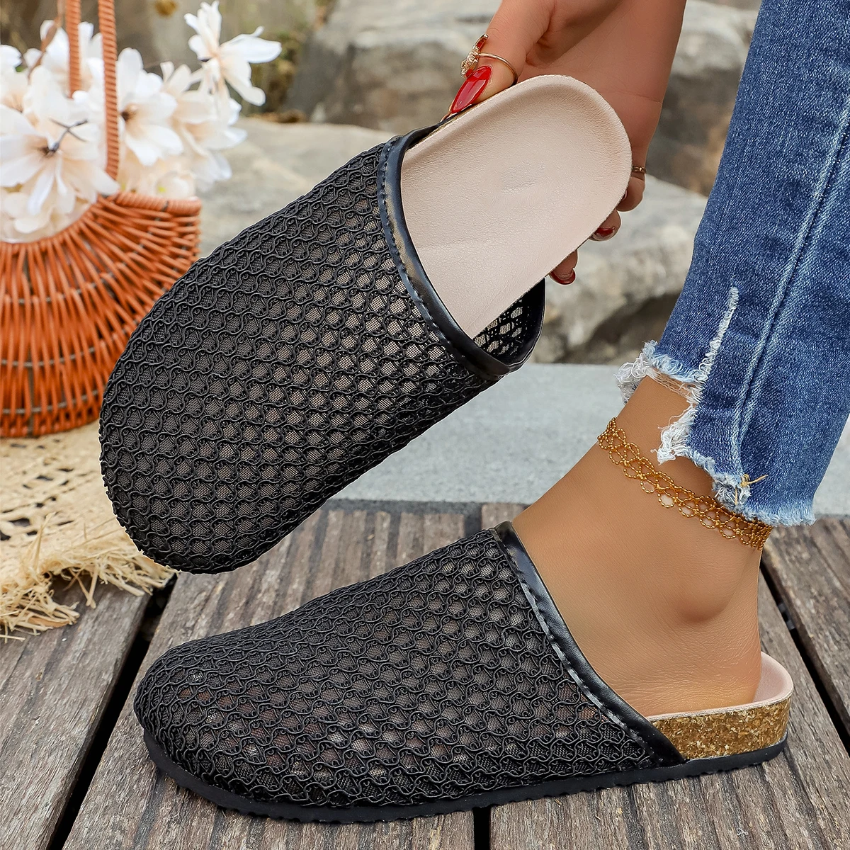 

New Woman Shoes Women's Mules Square Toes Hollow Out Two Layer Woman Slippers 2026 Summer Ladies High Quality Elegant Shoes