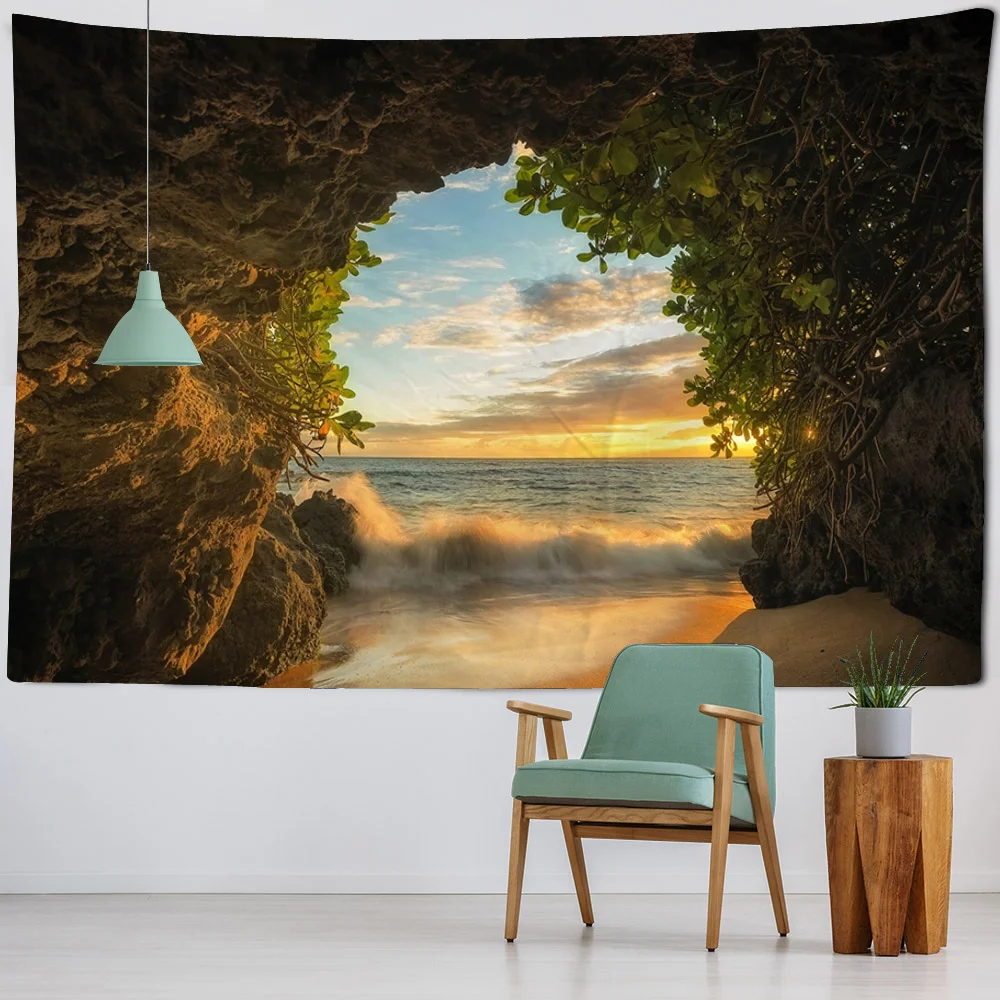 Bohemian style tapestries, seascapes, cave walls, hanging fabrics, living rooms, bedrooms, background walls, decorative blankets